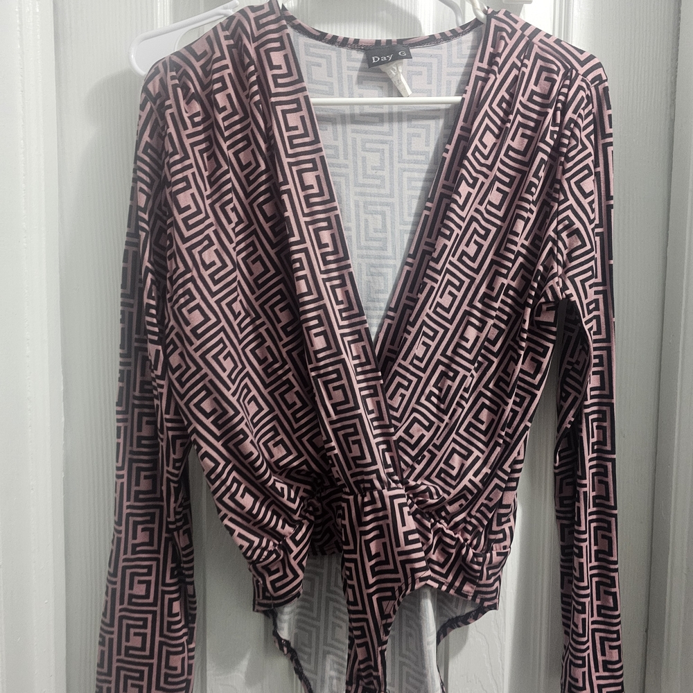 Pink and Black Geometric Long Sleeve Bodysuit Size Large